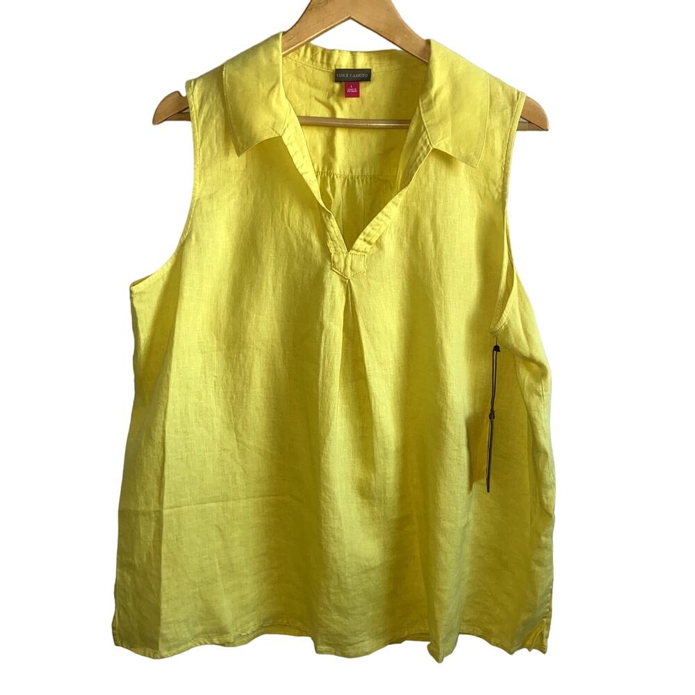 Vince Camuto 100% Linen Tunic Blouse Women Large Top Sleeveless NEW *